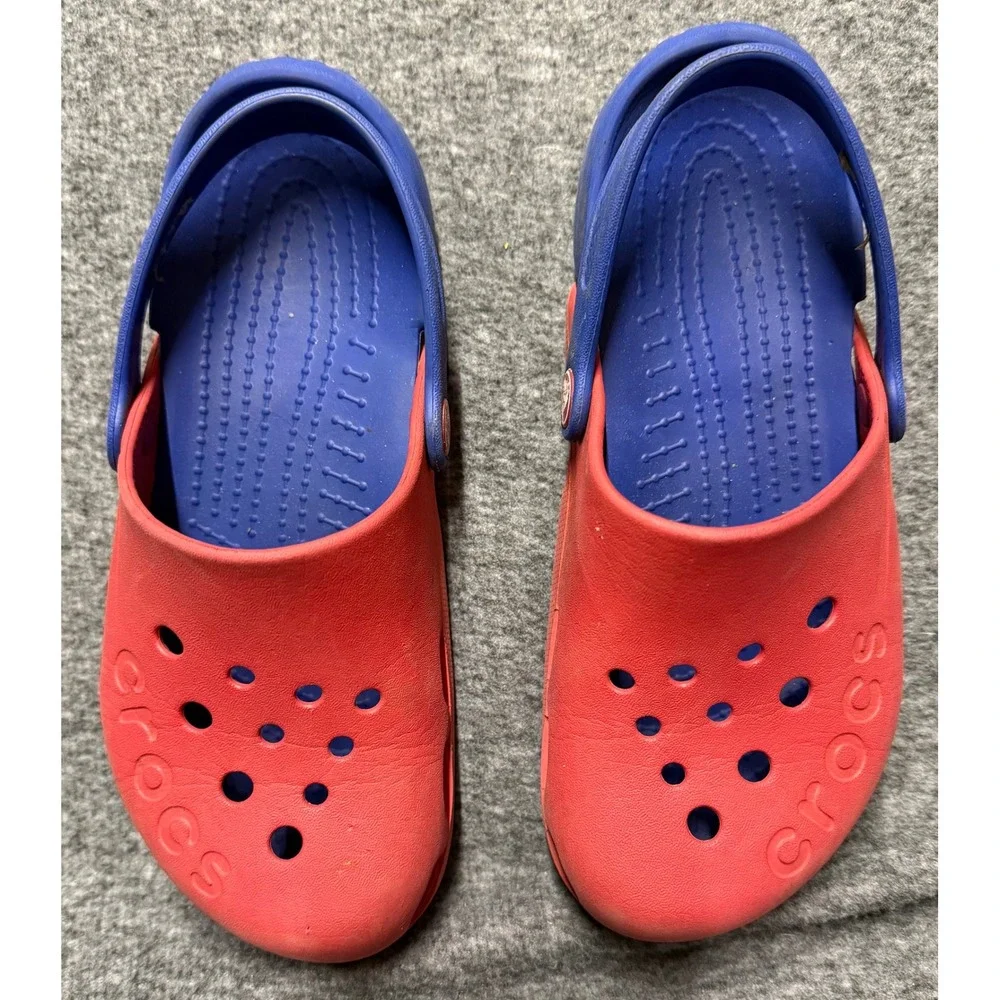 Crocs Kids Classic Clogs Red Blue Two Tone J3 Slip On Water Shoes